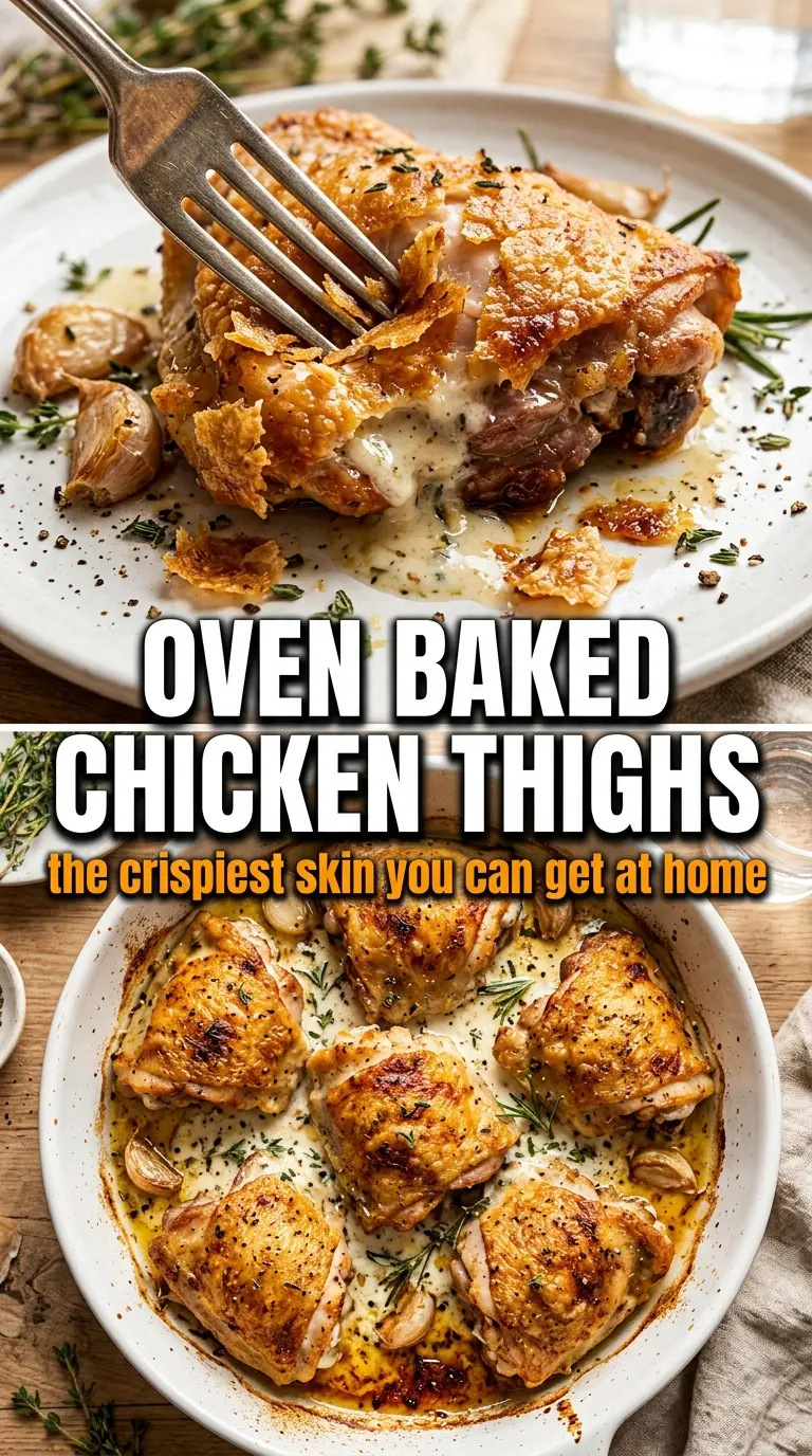 Creamy Oven Baked Chicken Thighs golden garlicky saucy