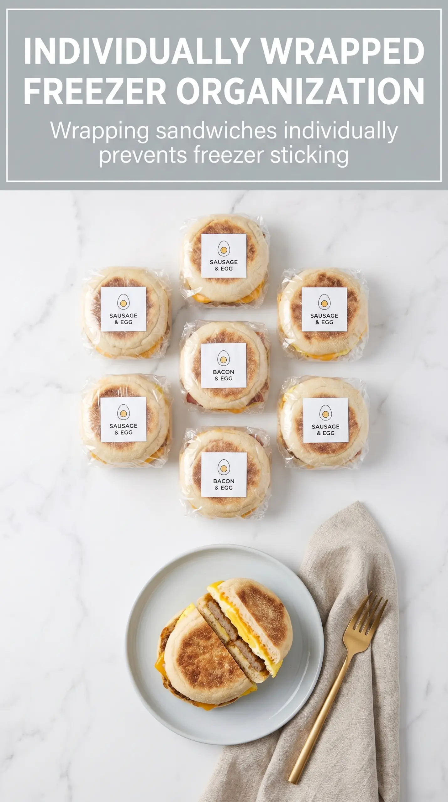 Freezer Breakfast Sandwiches fluffy eggs, melted cheese, meal prep