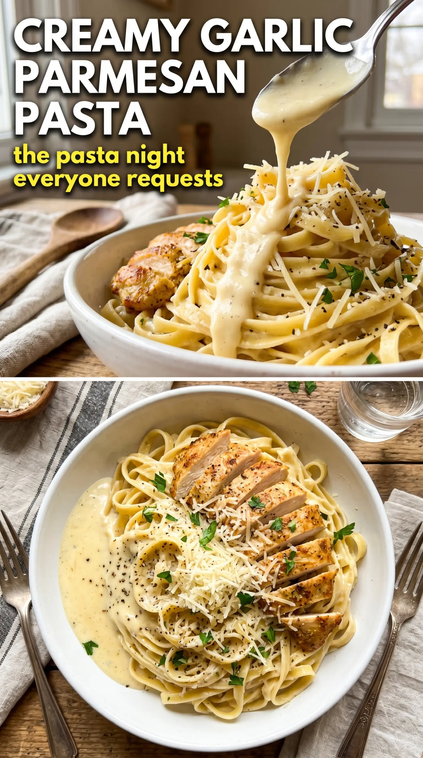 Garlic Parmesan Chicken Pasta creamy garlic basil