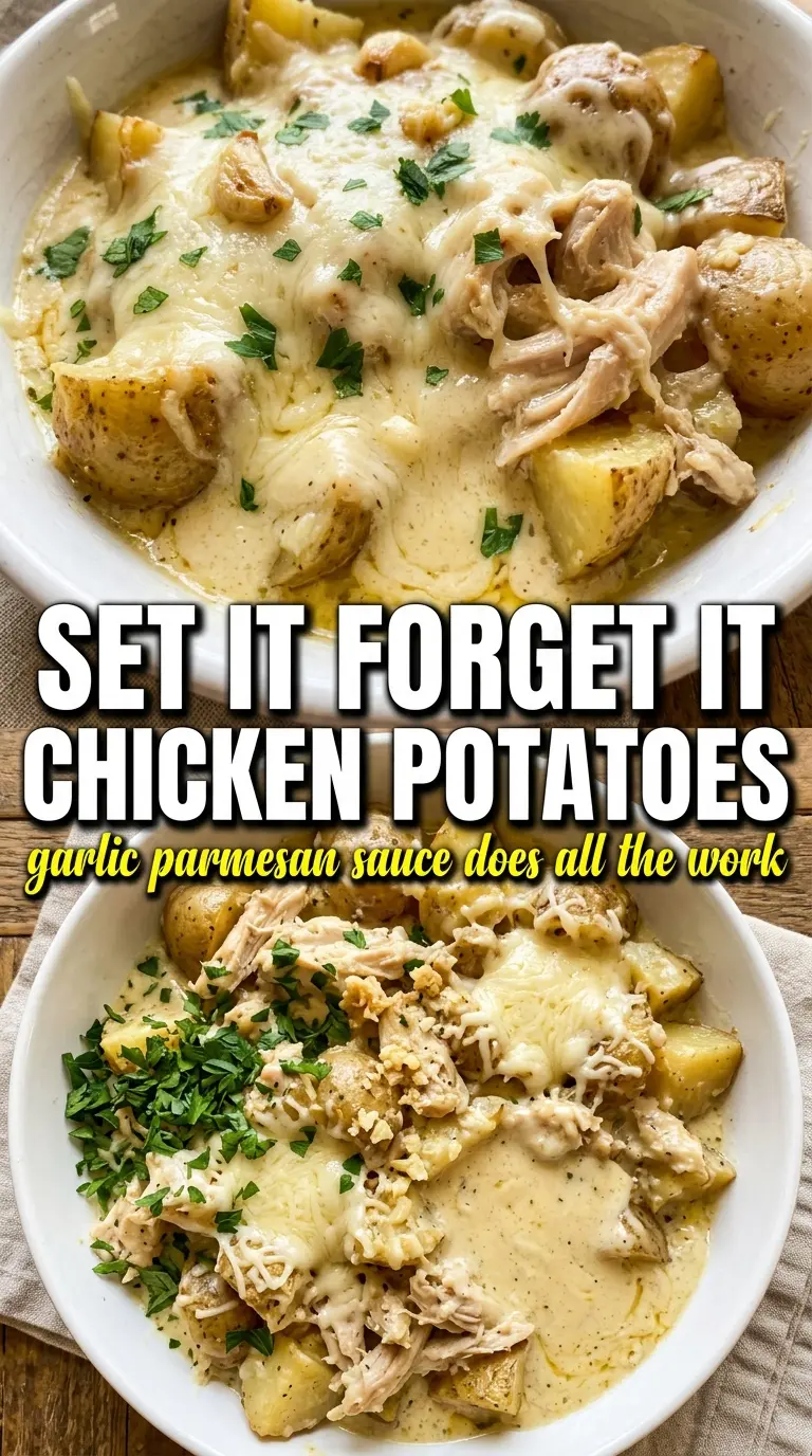 Garlic Parmesan Crockpot Chicken and Potatoes creamy garlic Parmesan slow cooker