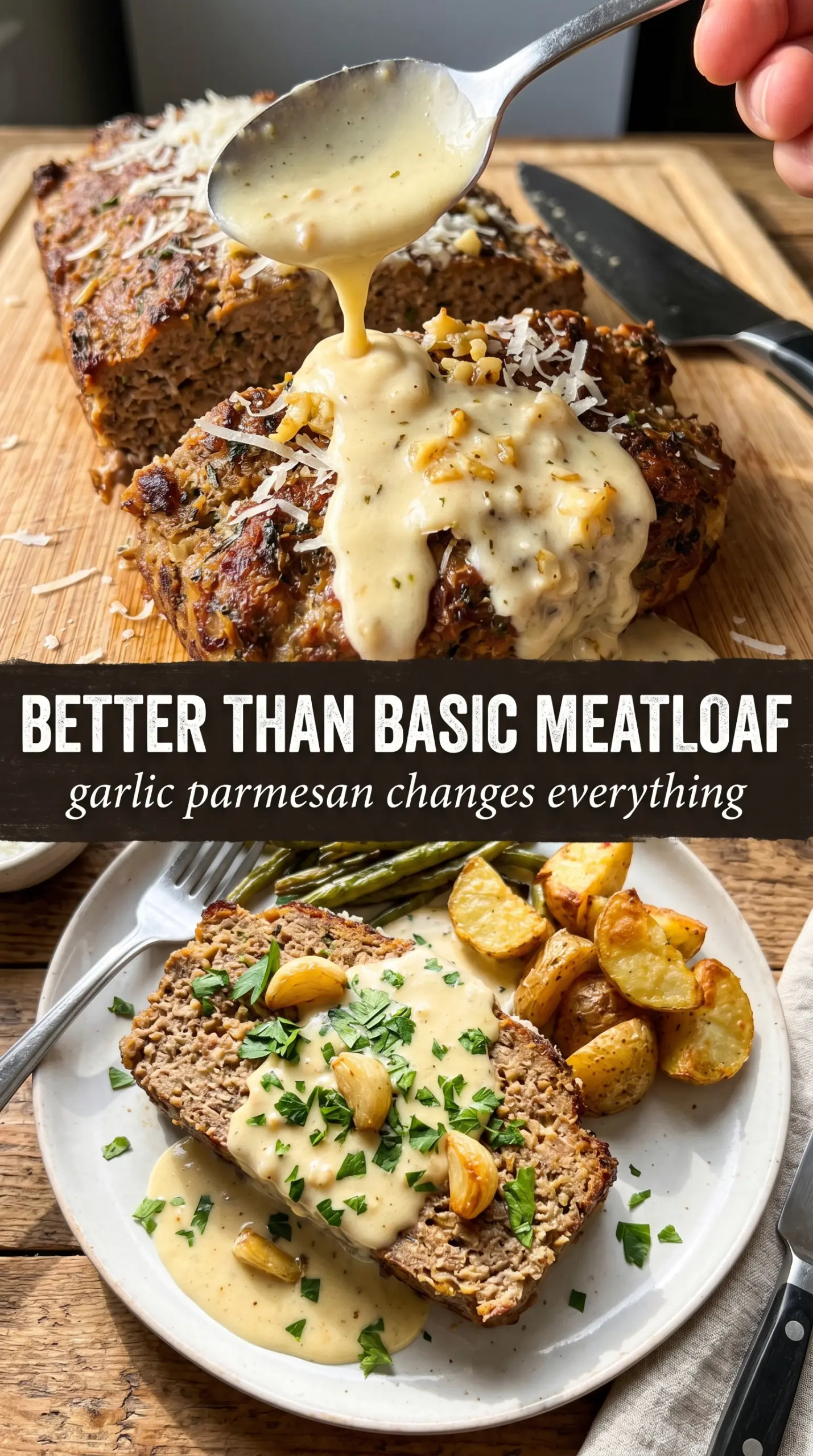 Garlic Parmesan Meatloaf golden cheesy herby