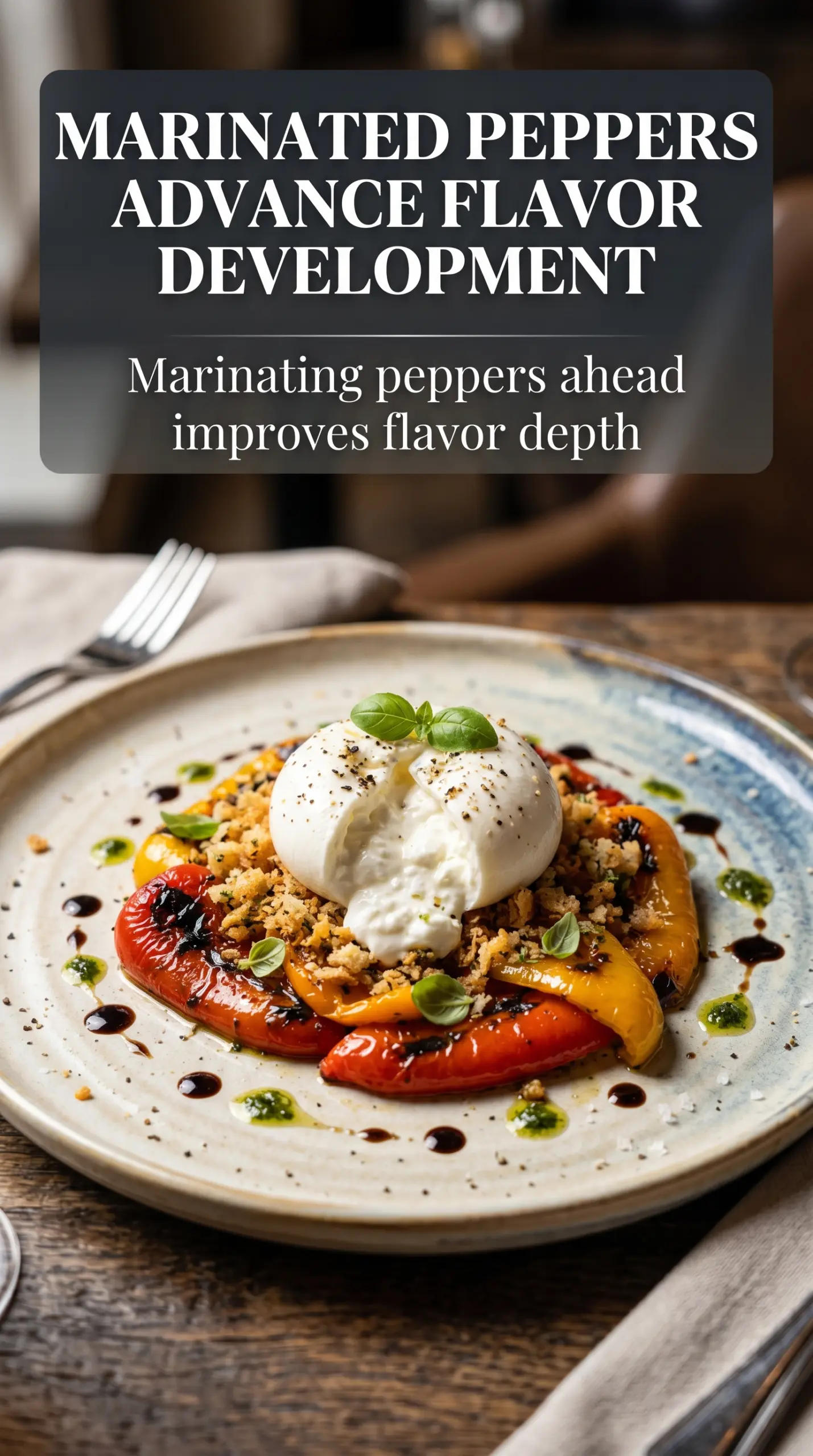 Grilled Marinated Peppers with Burrata and Breadcrumbs smoky creamy crisp