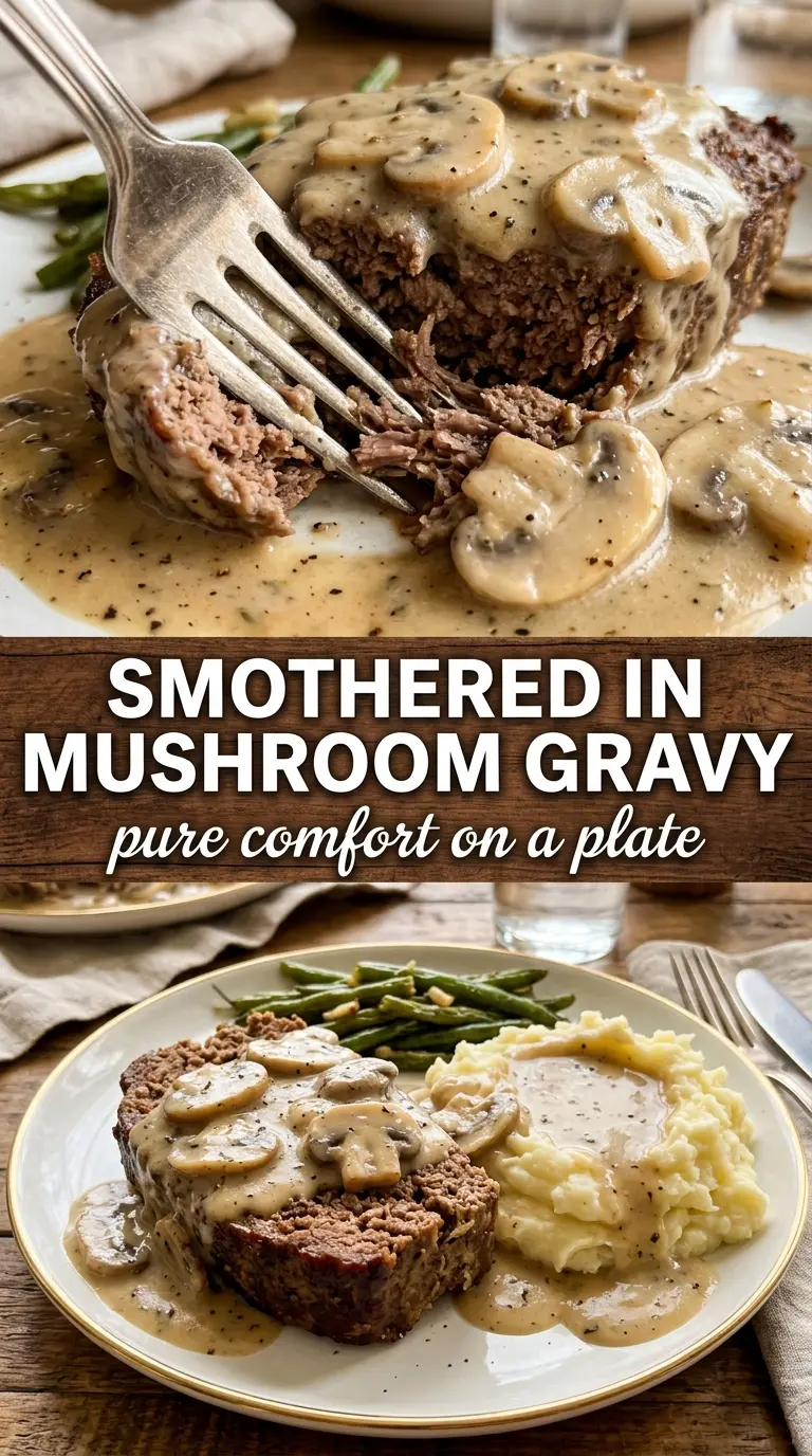 Meatloaf with Creamy Mushroom Gravy savory creamy comfort
