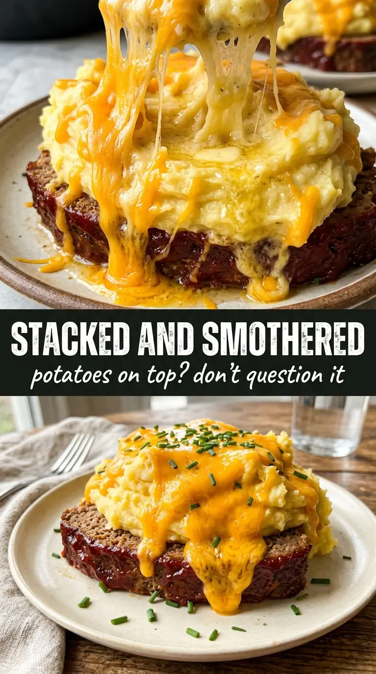 Meatloaf with Mashed Potatoes and Cheese cheesy golden mashed potato topping