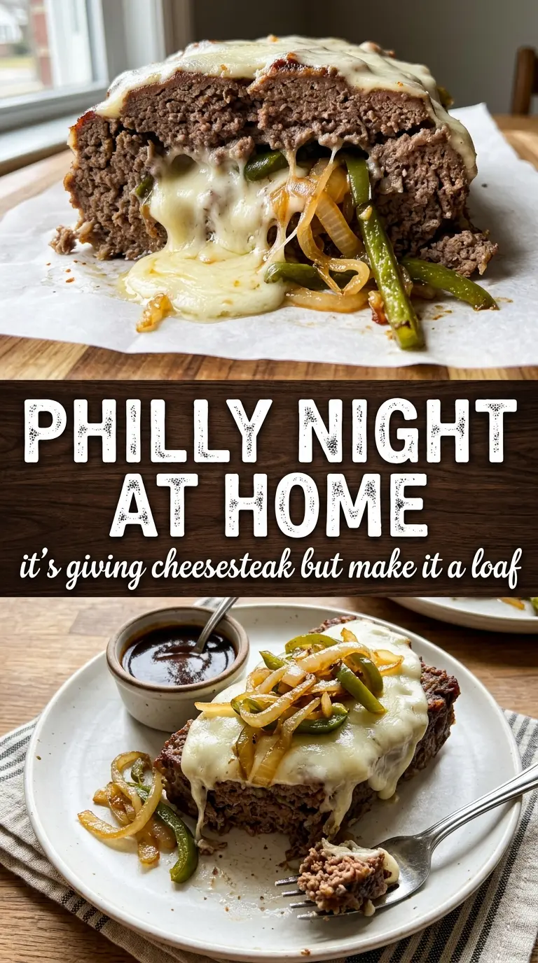 Philly Cheesesteak Meatloaf stuffed cheesy savory