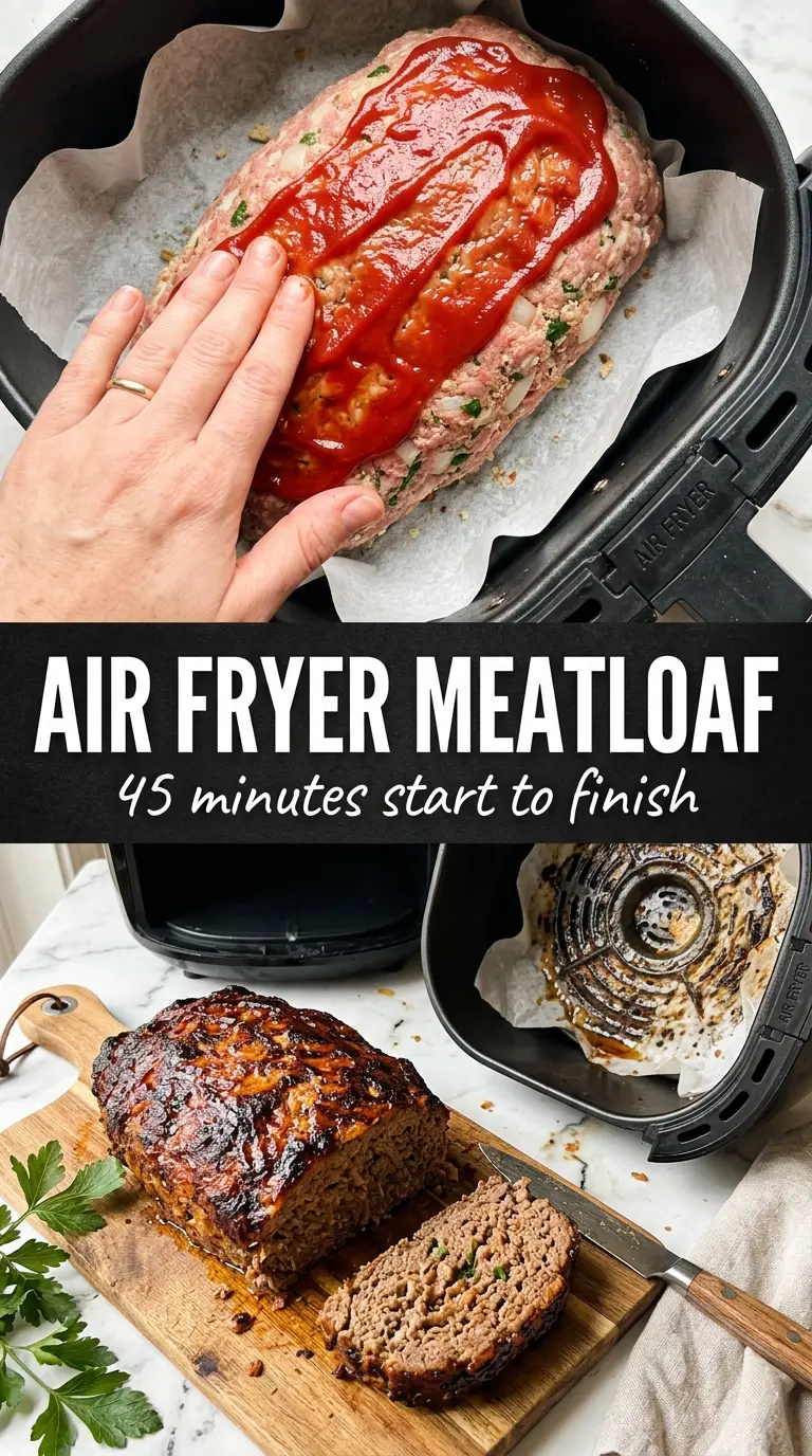 Air Fryer Meatloaf caramelized glaze juicy