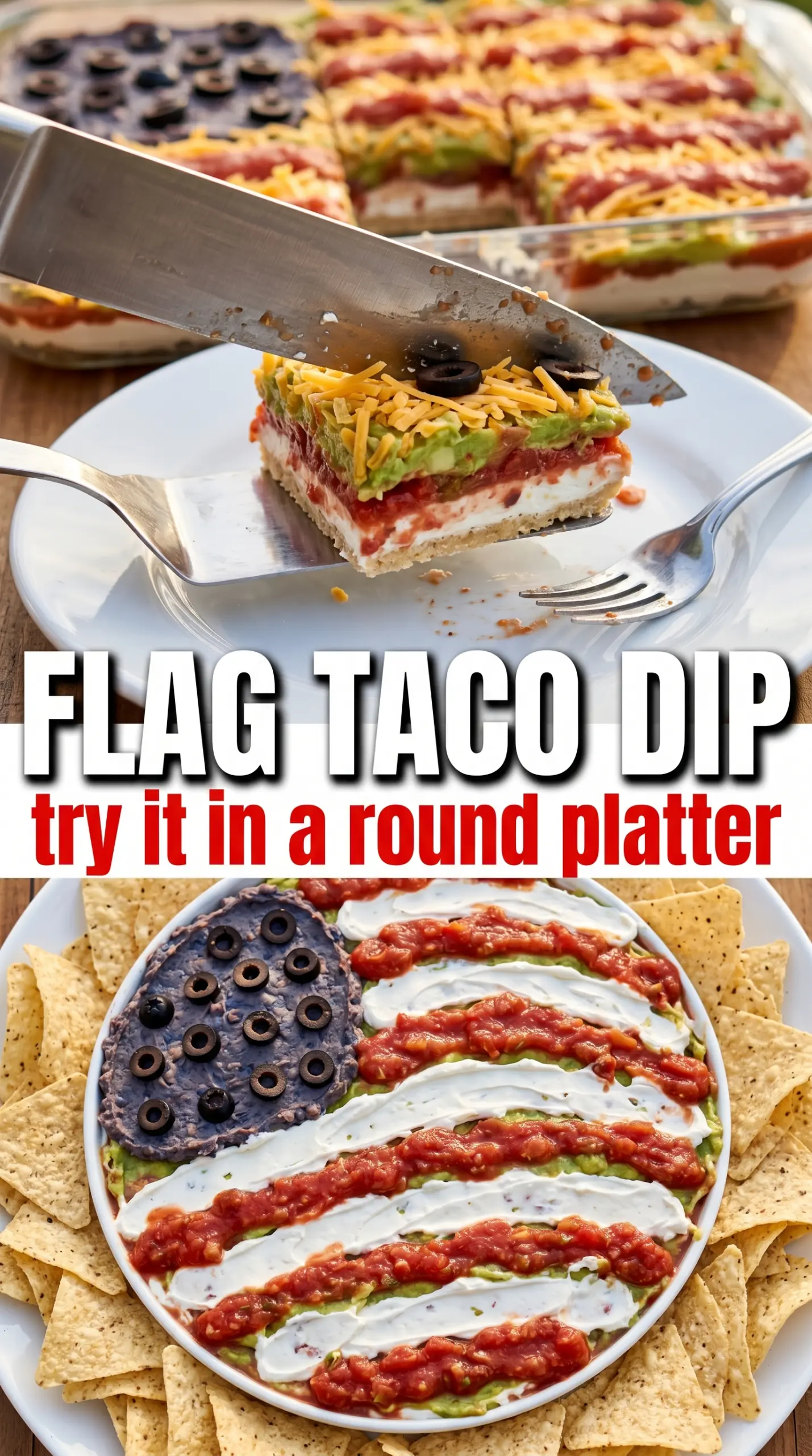 American Flag Taco Dip layered patriotic red white blue