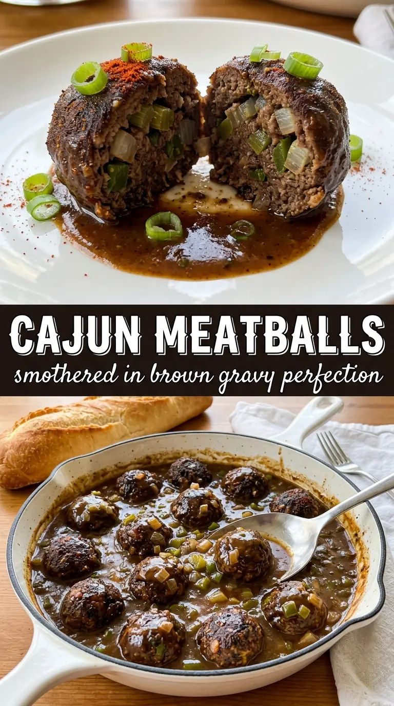 Cajun Meatballs in Brown Gravy, spicy skillet dinner