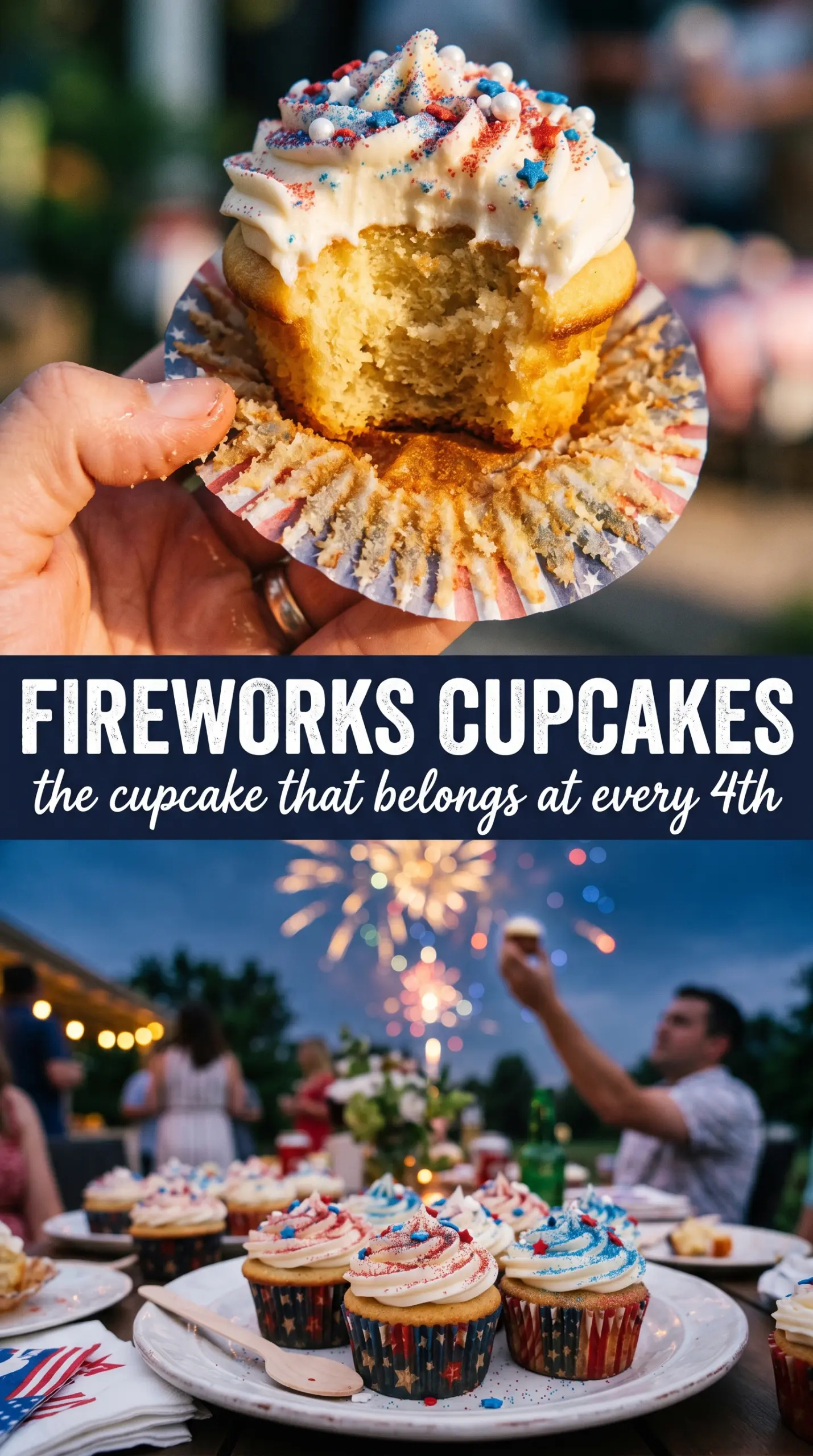 Fireworks cupcakes red white blue buttercream star sprinkles