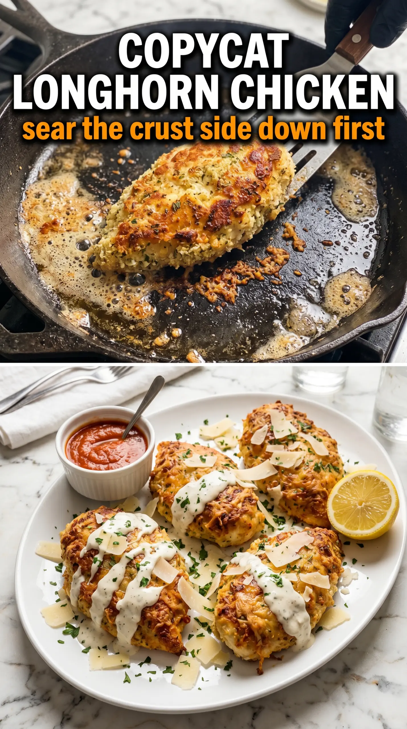 Longhorn Steakhouse Parmesan Chicken golden melted cheesy