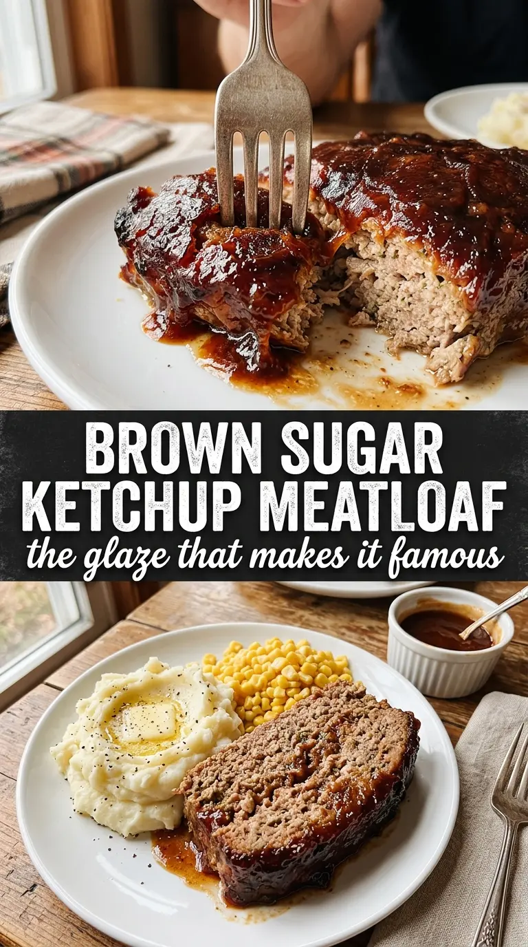 Meatloaf with Brown Sugar Ketchup Glaze, sticky caramelized, classic