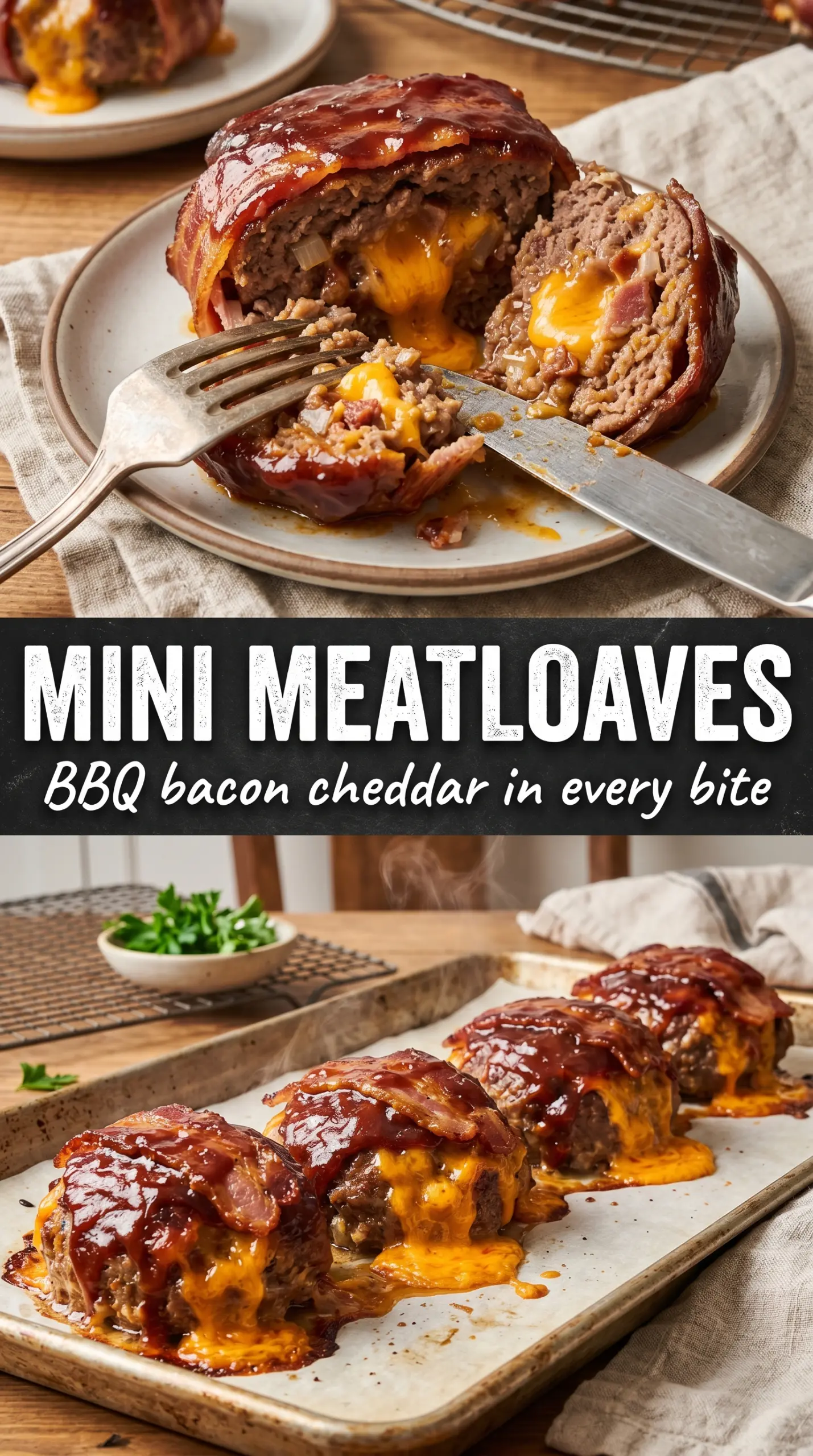 Mini BBQ Bacon Cheddar Meatloaves caramelized cheesy bacon