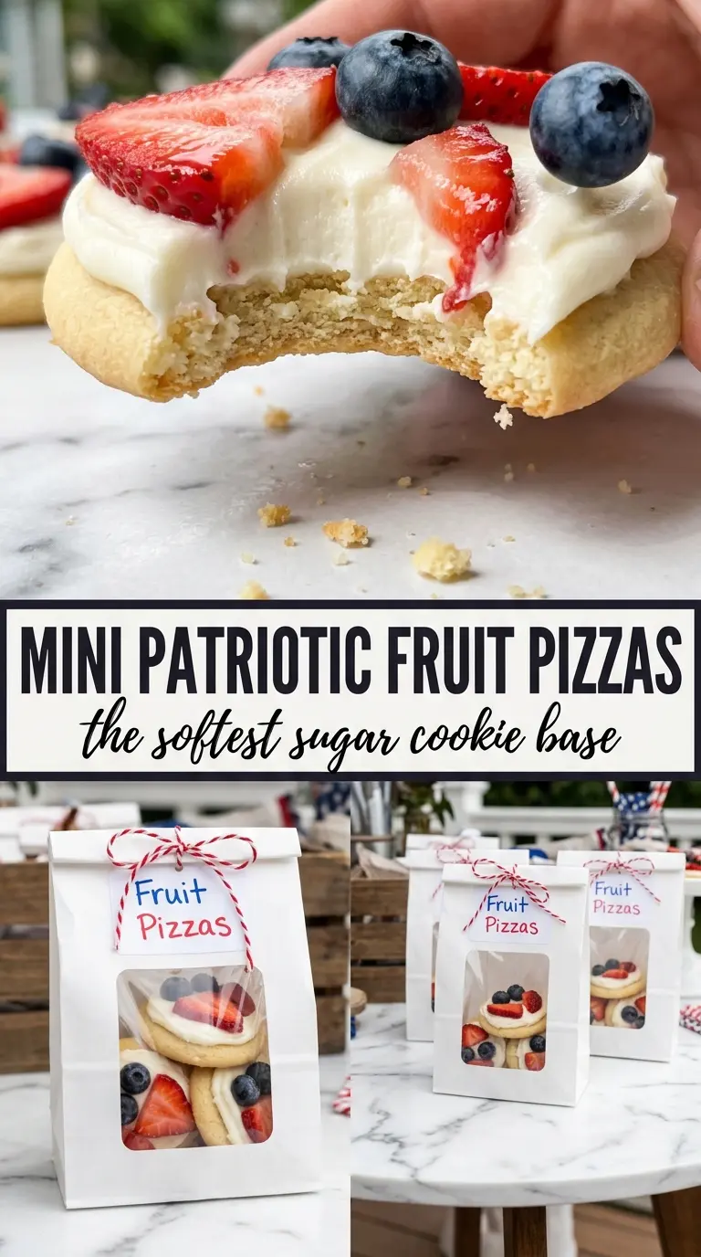 Mini Patriotic Fruit Pizzas red white blue dessert