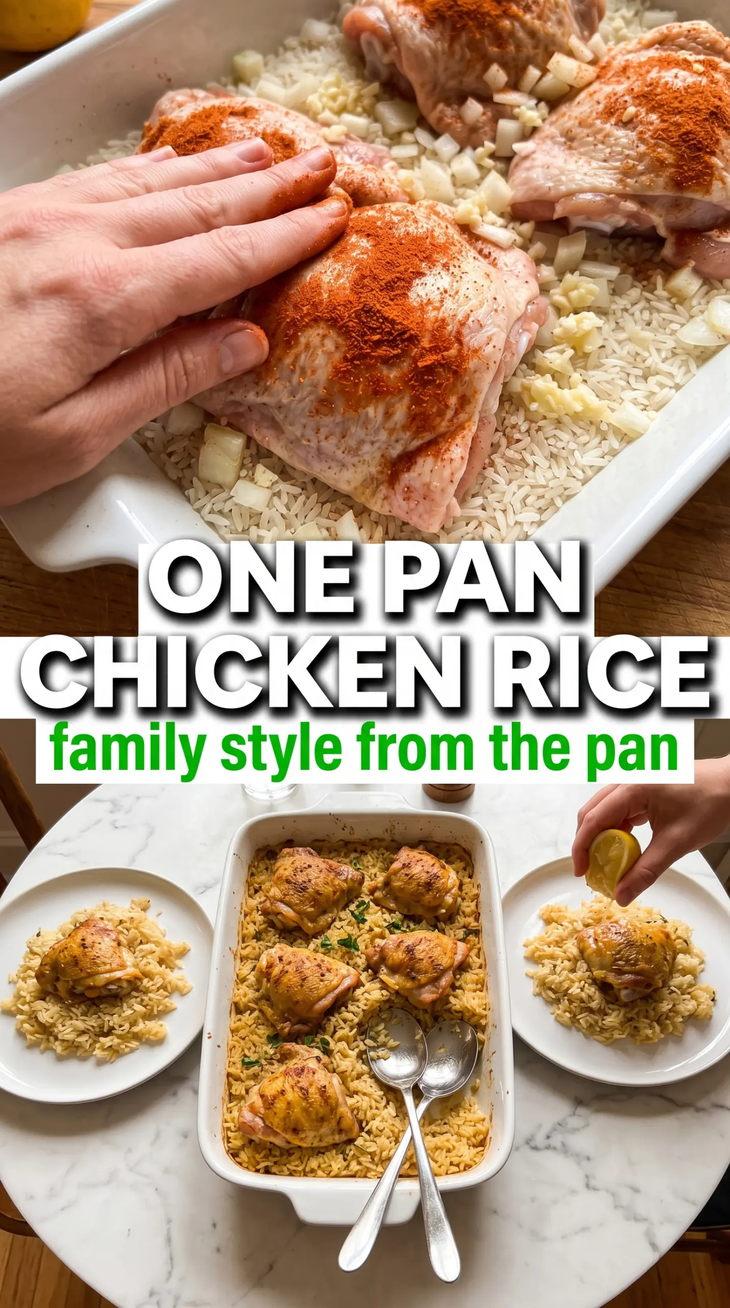 One-Pan Chicken and Rice Bake golden chicken, herb rice, crispy skin