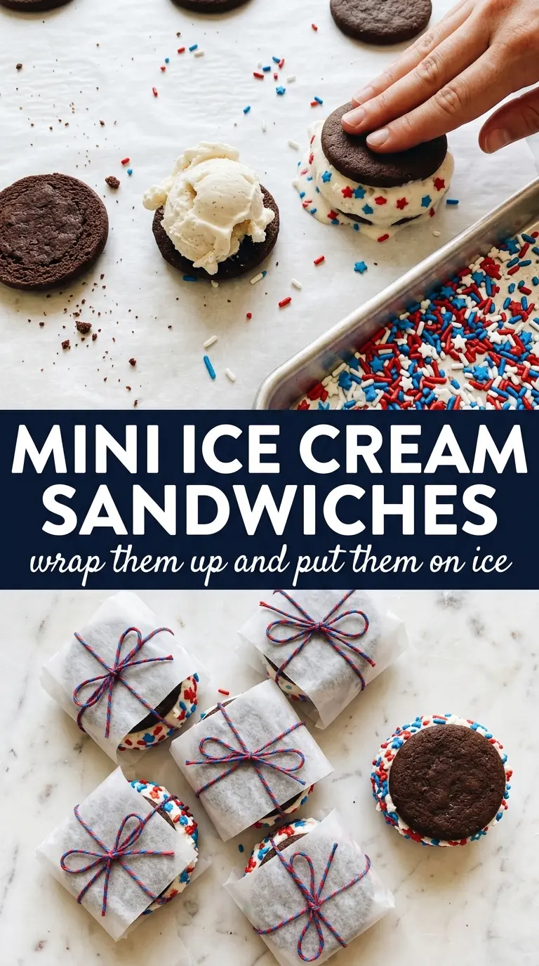 Patriotic Mini Ice Cream Sandwiches red white blue