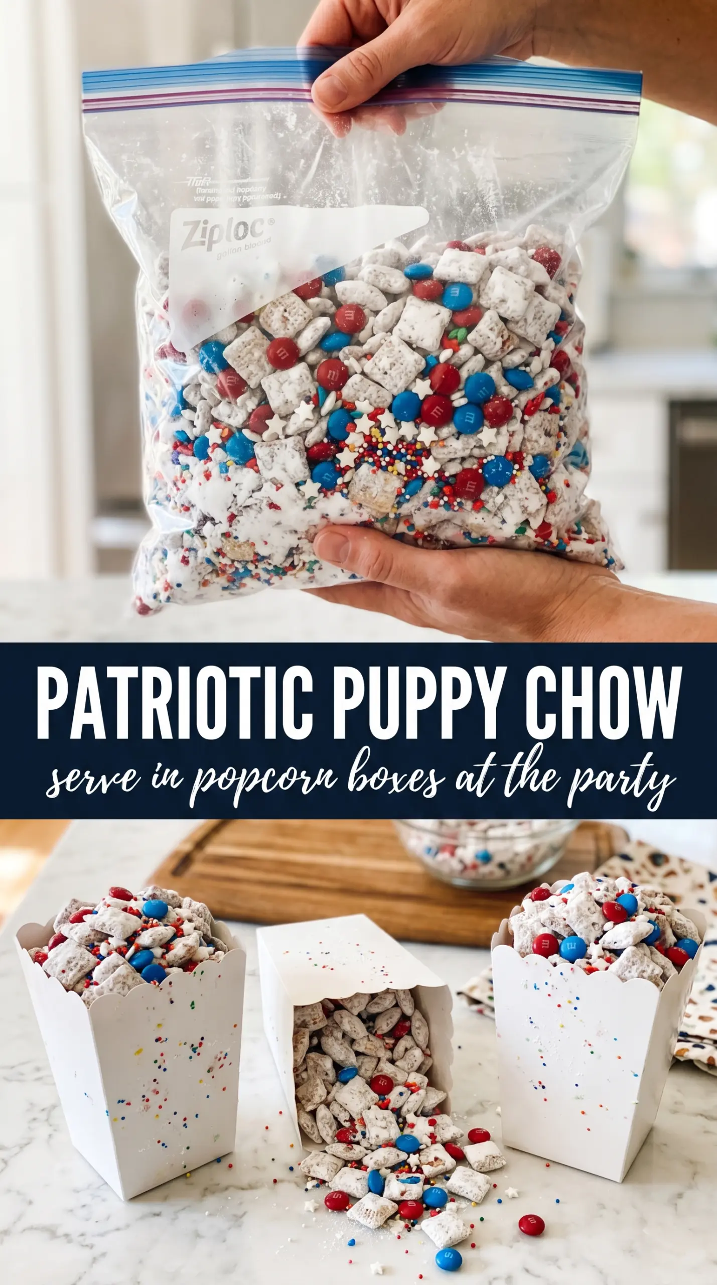 Patriotic Puppy Chow red white blue festive