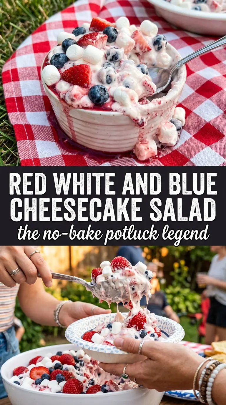 Red, White and Blue Cheesecake Salad creamy fruity festive