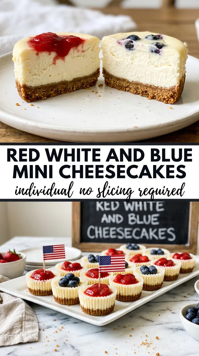 Red, White and Blue Mini Cheesecakes creamy patriotic dessert