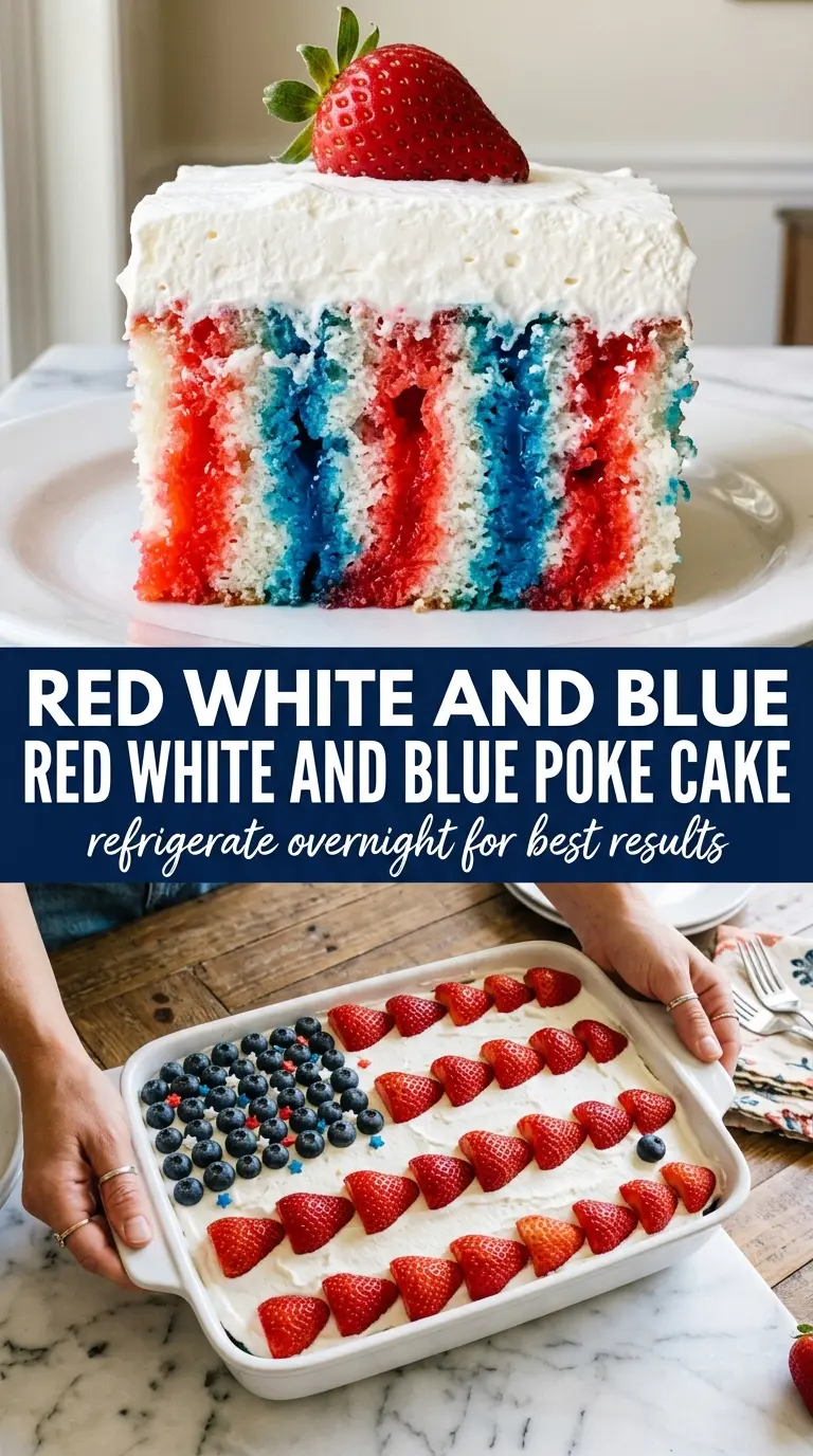 Red, White and Blue Poke Cake patriotic strawberry blueberry