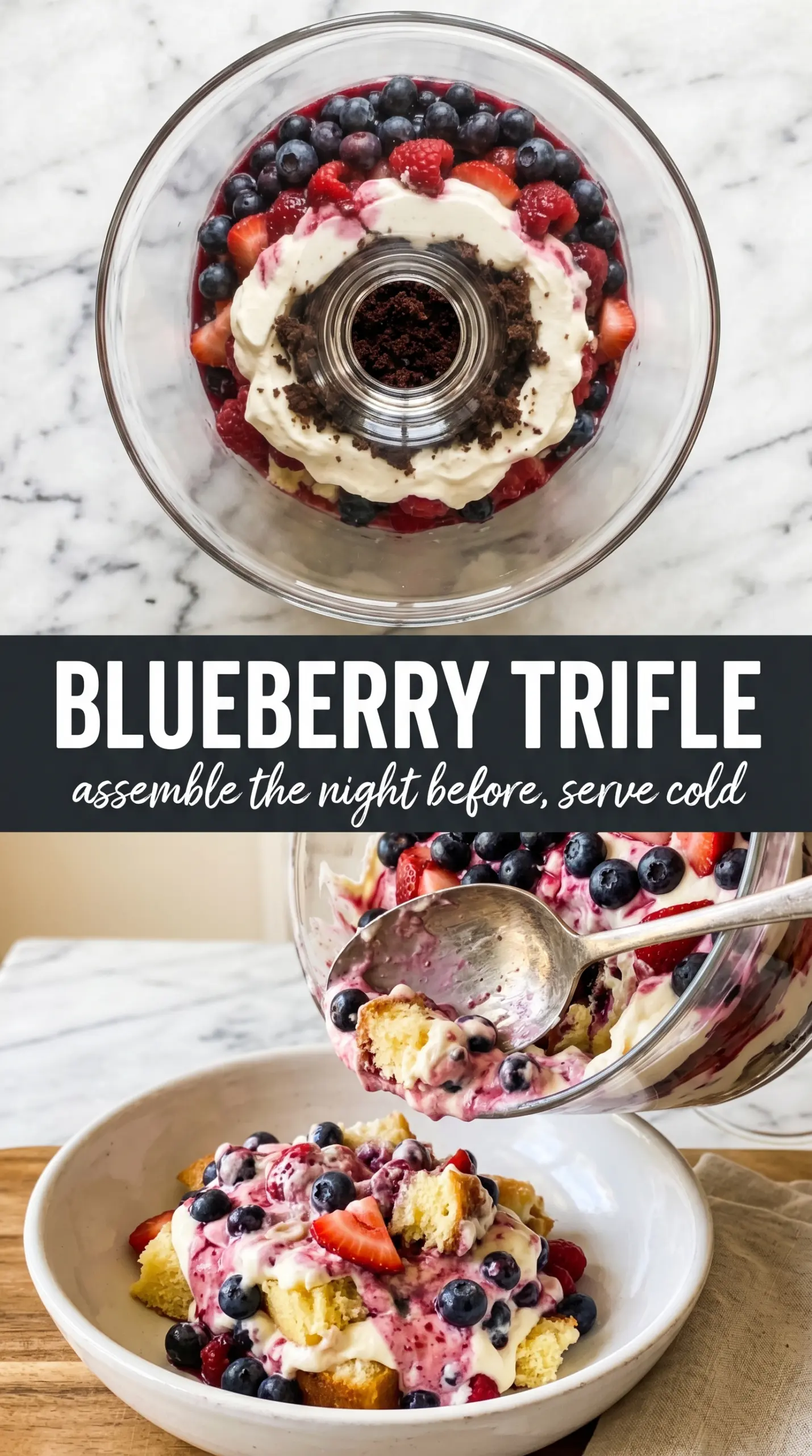 Red, White and Blueberry Trifle layered, colorful, creamy