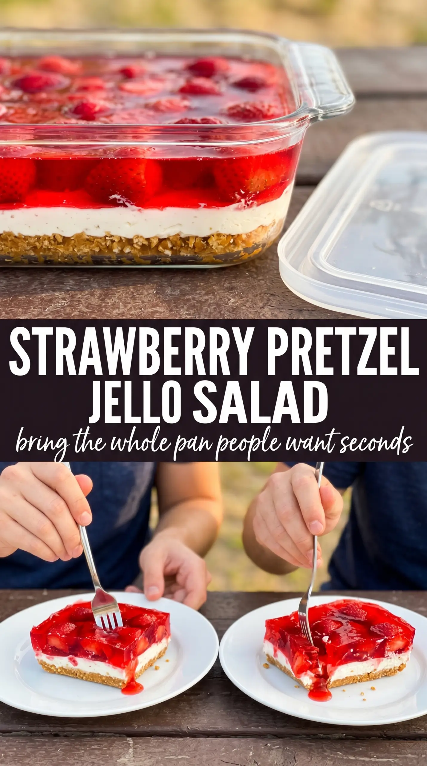 Strawberry Pretzel Jello Salad layered dessert, creamy, salty-sweet