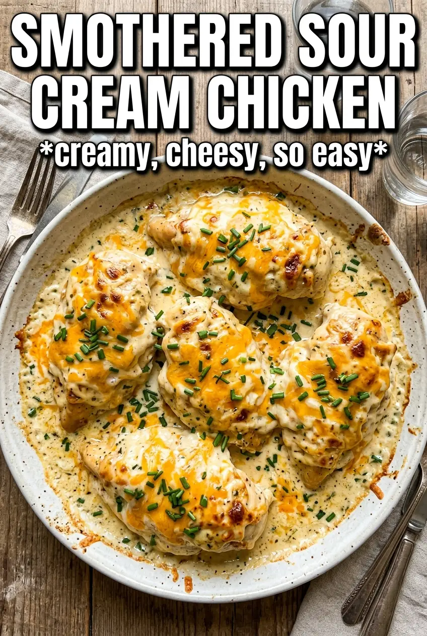 Smothered Cheesy Sour Cream Chicken | Golden Bake