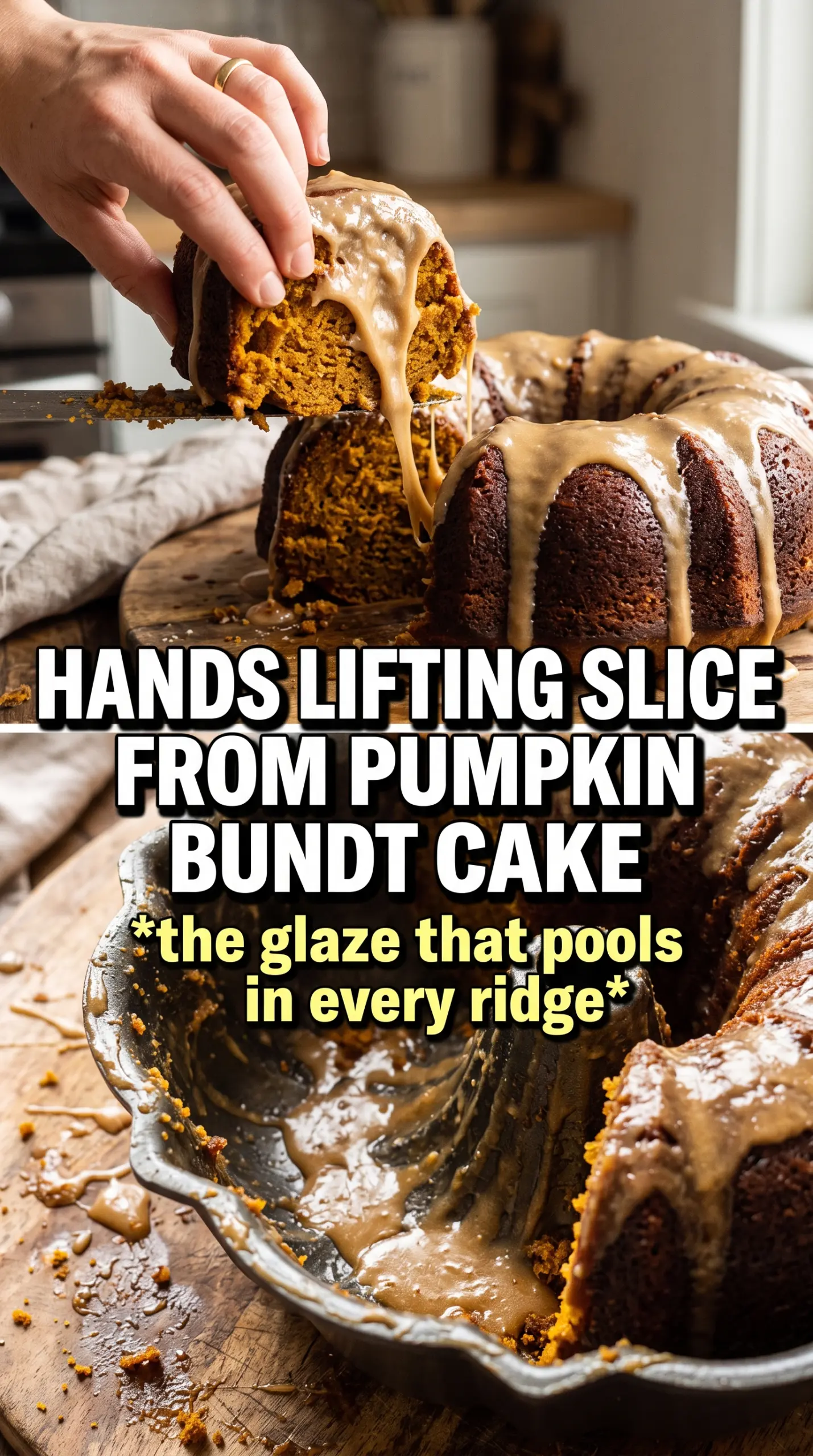 Pumpkin Bundt Cake with cream cheese glaze, spiced, golden