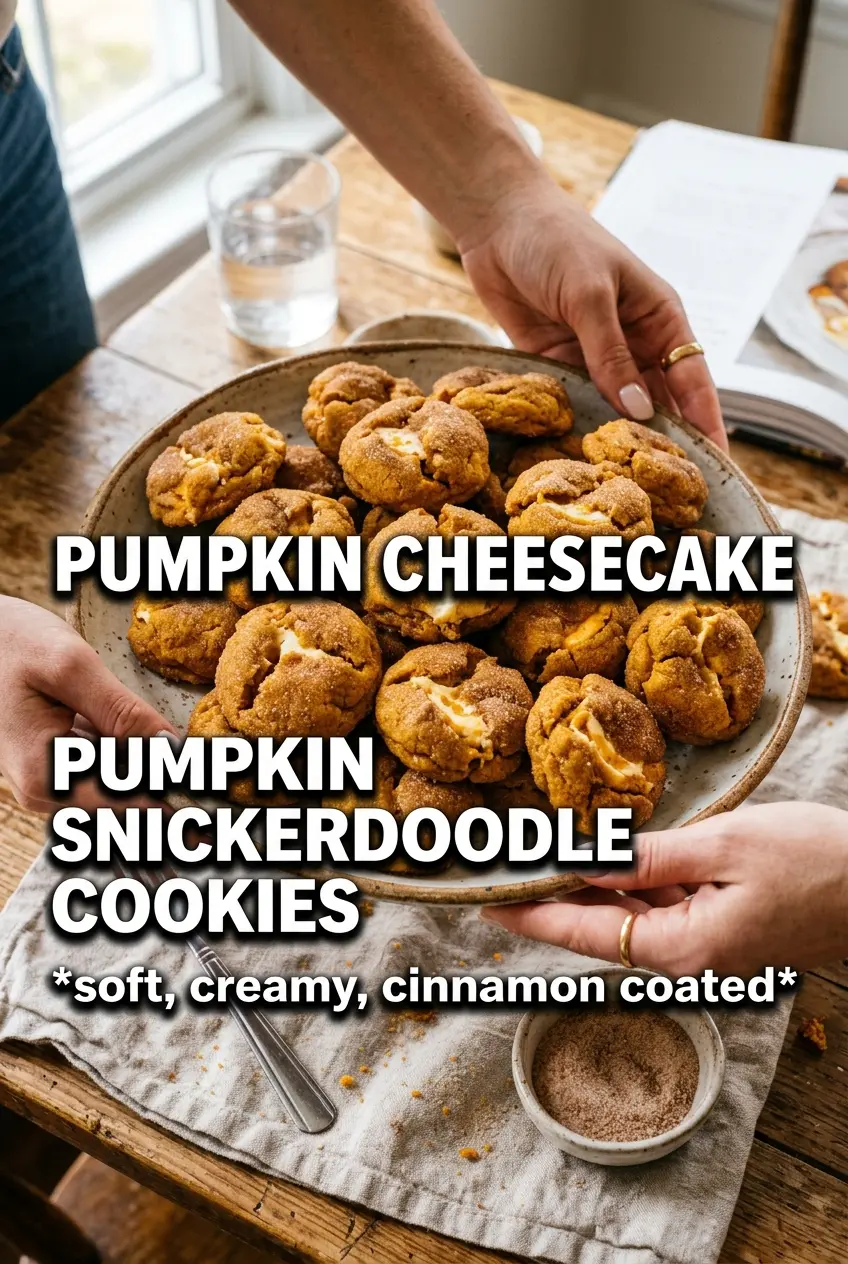 Pumpkin Cheesecake Snickerdoodle Cookies | Creamy Center