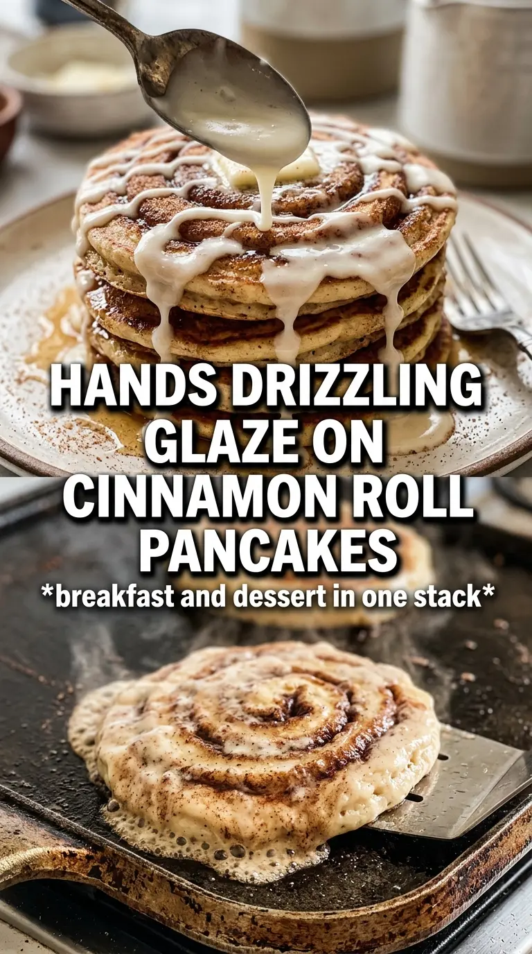 Pumpkin Cinnamon Roll Pancakes fluffy swirled glazed