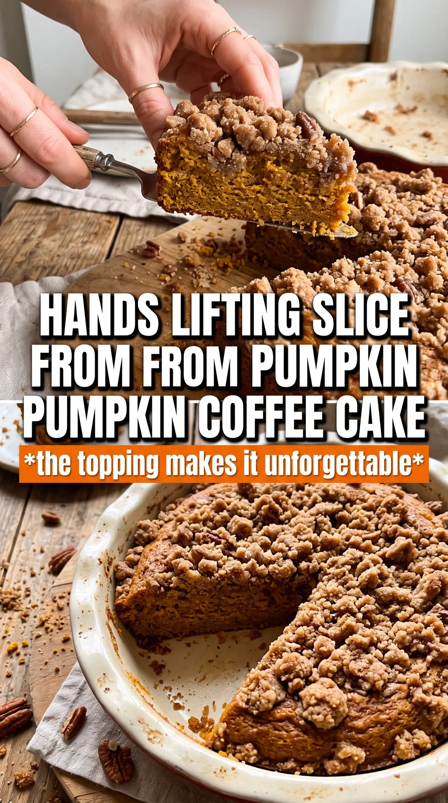 Pumpkin Coffee Cake, streusel topping, cinnamon swirl