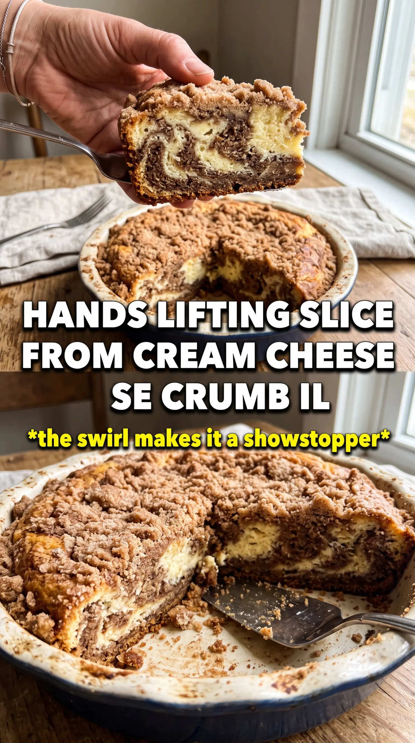 Pumpkin Cream Cheese Crumb Cake, creamy swirl, buttery crumb