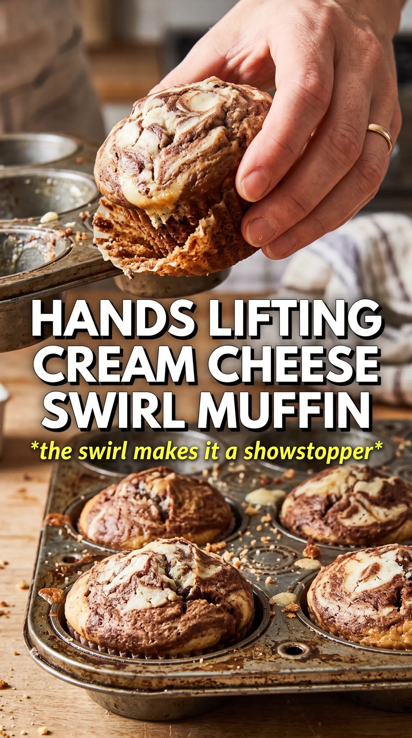 Pumpkin cream cheese swirl muffins, bakery-style, streusel-topped