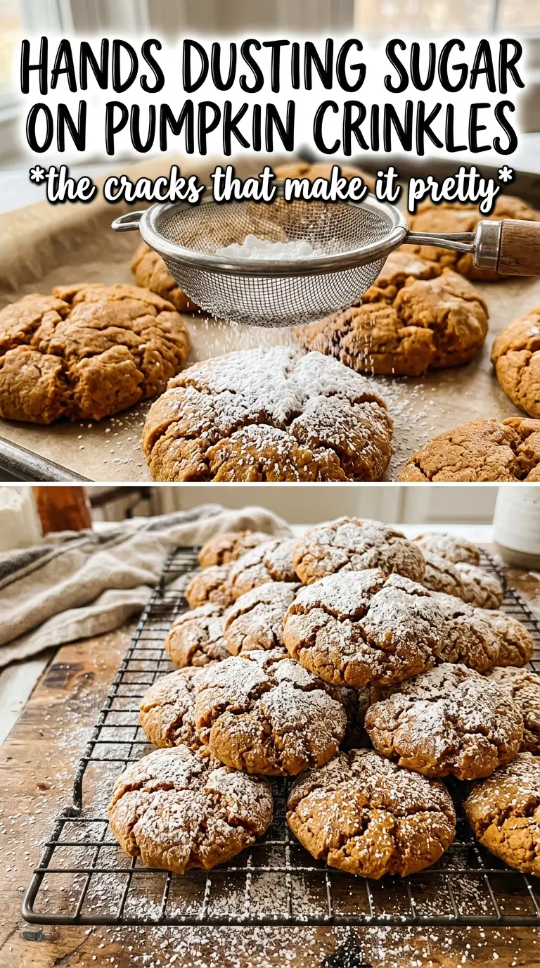Pumpkin Crinkle Cookies crinkled powdered sugar