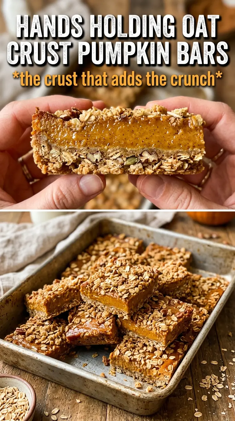 Pumpkin Pie Bars With Oat Crust, golden crumble, creamy filling