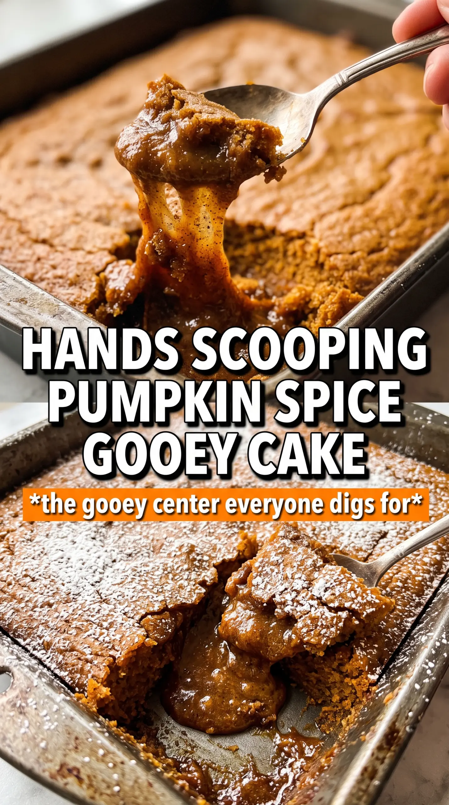 Pumpkin Spice Gooey Cake, pumpkiny, gooey, powdered sugar