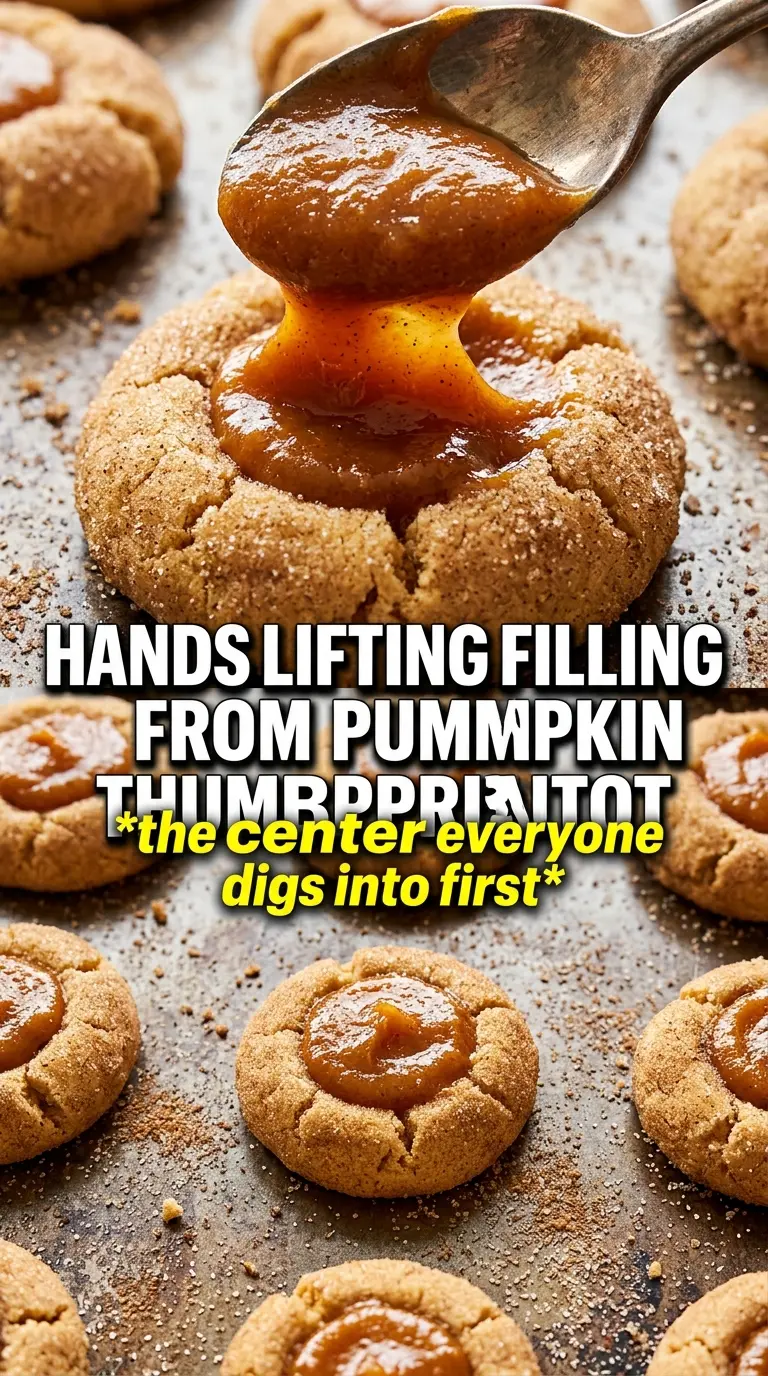 Pumpkin Thumbprint Cookies with cream cheese filling, cinnamon sugar, spiced shortbread