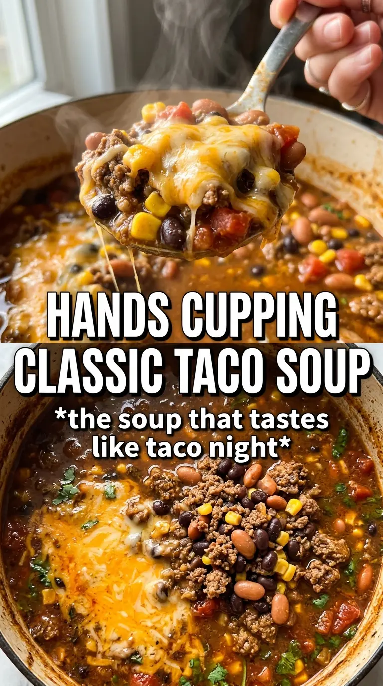 Taco Soup beefy, chunky, Tex-Mex