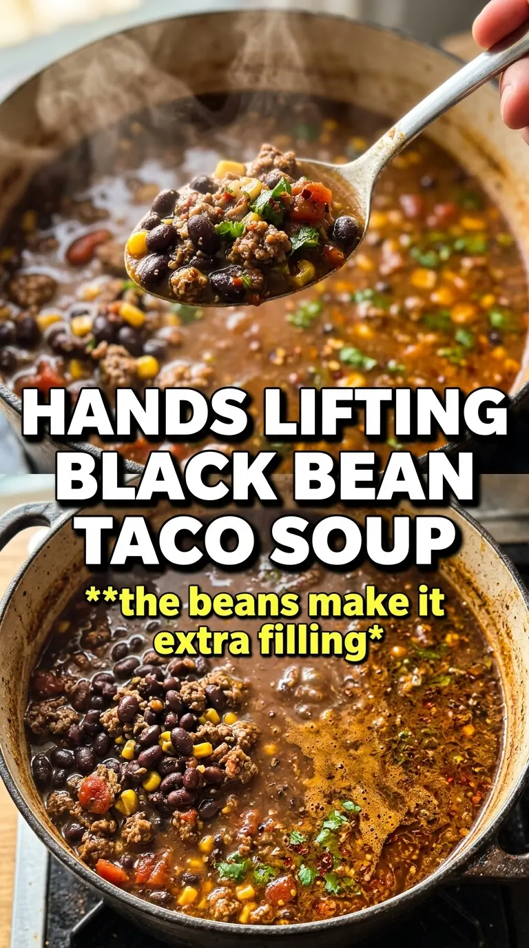 Taco soup with black beans, hearty Tex-Mex, lime and toppings